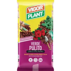 Vigorplant Corteccia di pino Media 15-25 mm Verde Pulito 60 litri- Terricci Per Piante