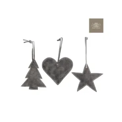 Edelman Cuore Stella Albero In Cuoio Grigio. Pezzo Singolo- Palline Di Natale|Addobbi Per Albero Di Natale