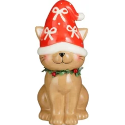 Edelman Decorazione Gatto sorridente con Cappello Rossa- Complementi D'Arredo|Oggetti Per La Tavola