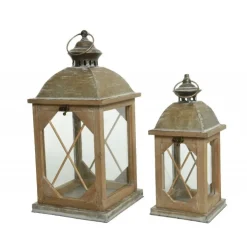 Kaemingk Lanterna in legno con vetro Media dim 14x14x32 cm. Pezzo Singolo- Lanterne|Complementi D'Arredo
