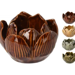 Koopman Porta Tea Light Fiore di Loto 8x5 Cm. Pezzo Singolo- Complementi D'Arredo|Candele E Accessori