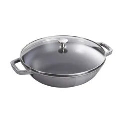 Staub Wok con Coperchio in Vetro 30 cm Grigio Graphite in Ghisa- Wok E Tajine